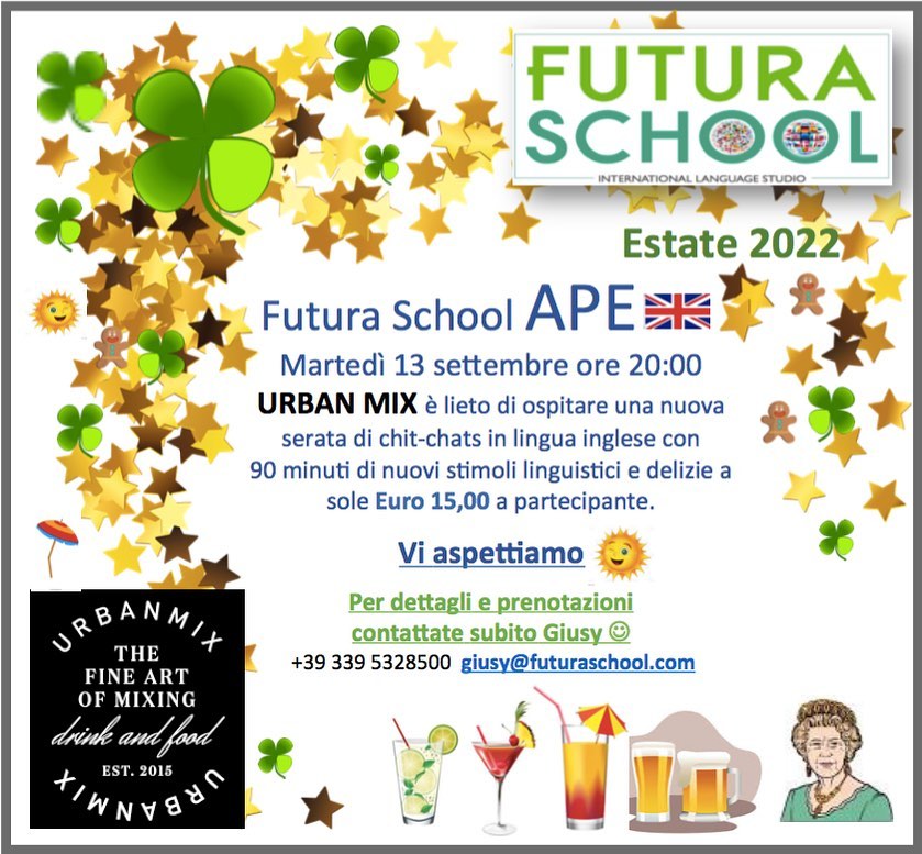 Never stop chit-chatting in English @urban_mix_official with Frank ๐๐ฌ๐ง๐น๐๐
#FuturaSchool
#justjulesandgiusy
#languages
#aperitivo
#nevergiveup
#neverstoplearning
#dare
#newopportunities
#ifnotnowthenwhen
#risktaker
#keepcalmandcarryon
#weloveengland
#weloveitaly
#weloveearth